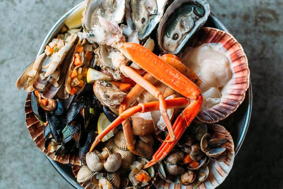 Stork Restaurant signature dishes Fruits de Mer platter
Whole grilled sea bass
North Sea Crab